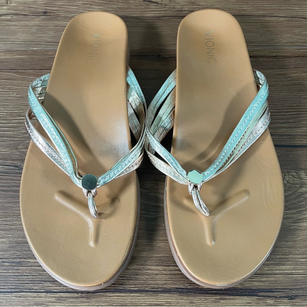 VIONIC Gold Strappy Leather Sandals Women’s Size‎ 11 Shoes